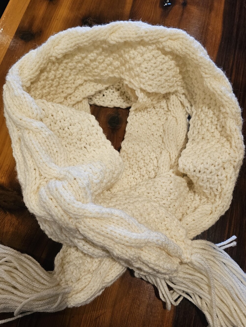 Cream Cable Knit Fringe Scarf - Women's Accessory